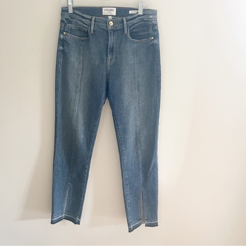 Frame Denim Blue Le Nouveau Straight Cropped Ankle Jeans with Split Hem - Picture 5 of 13